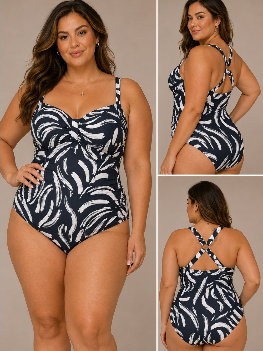 Hurley Abstract Print Scoop Neck One Piece Swimsuit Navy Blue Size XXL